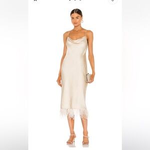 Revolve L’Academie Satin Dress with Feathers